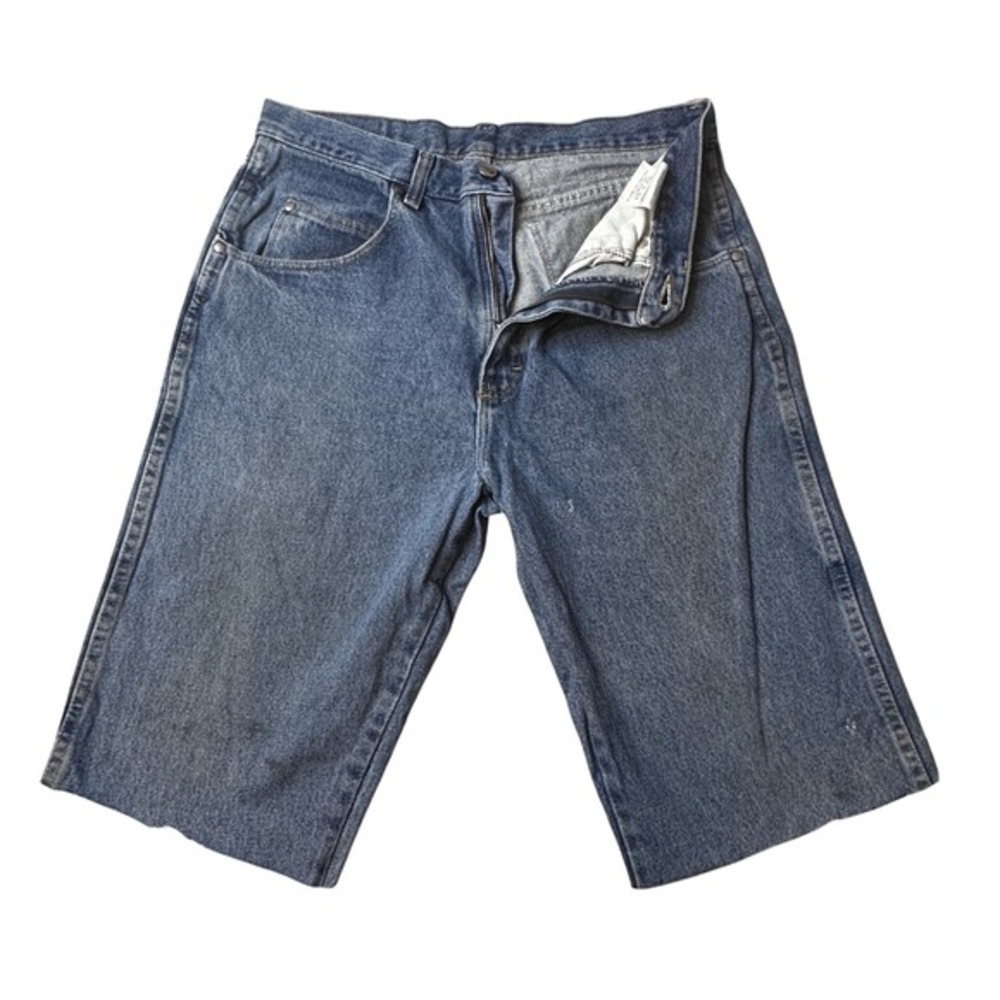Wrangler Denim Shorts Mens 33 Blue Pro Gear Cut Off Raw Hem Workwear Distressed